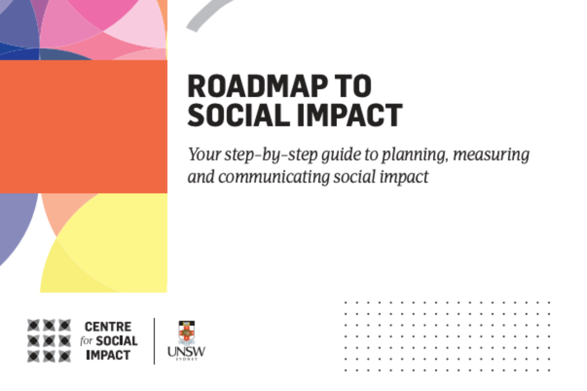 Cover page titled “Roadmap to Social Impact” with colourful abstract shapes and UNSW branding.